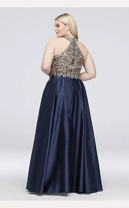 Metallic Lace and Satin Round Neck Ball Gown Image 2