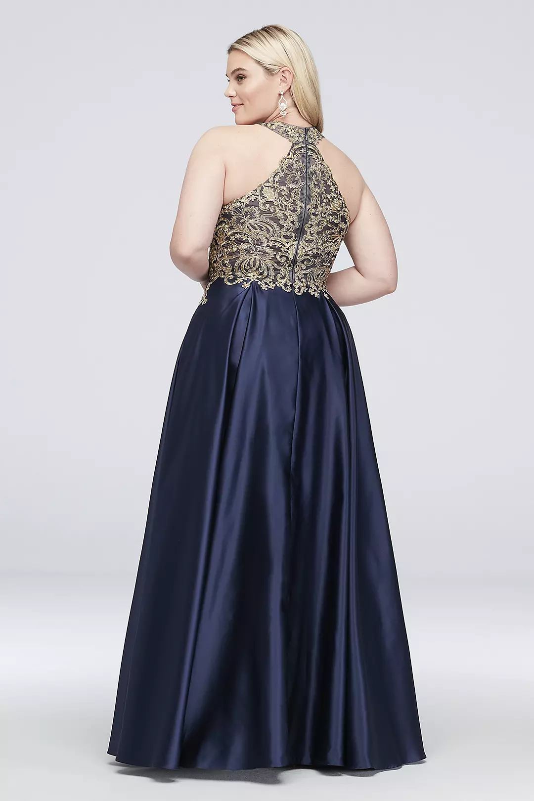 Metallic Lace and Satin Round Neck Ball Gown Image 2