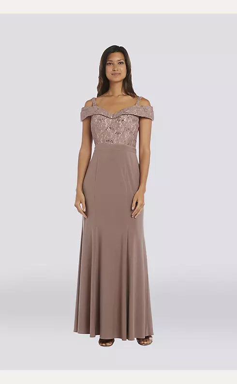 Cold-Shoulder Glitter Lace and Jersey Mermaid Dres Image 1