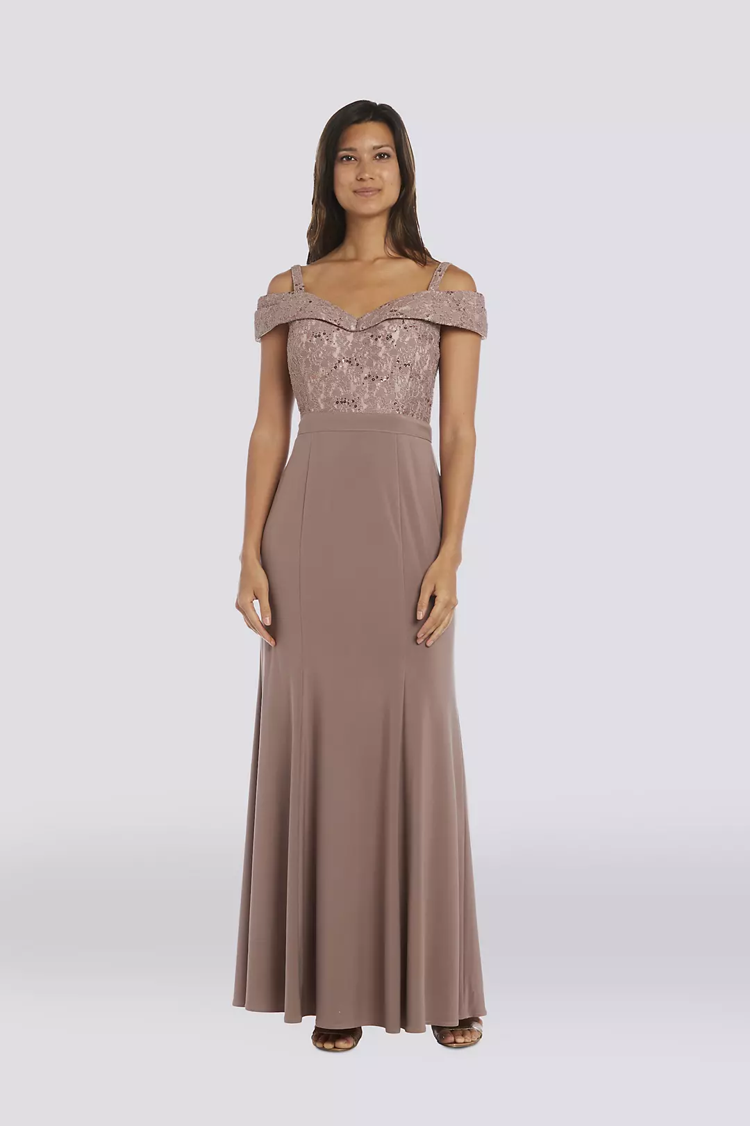 Cold-Shoulder Glitter Lace and Jersey Mermaid Dres Image