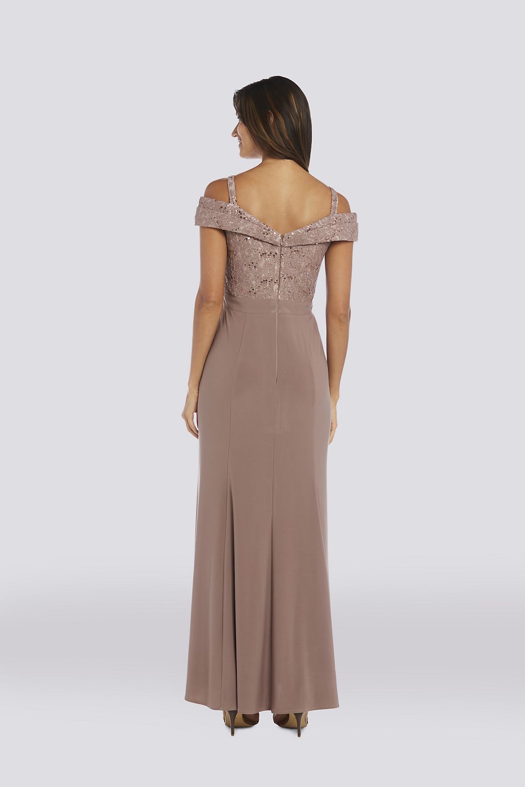 Cold-Shoulder Glitter Lace and Jersey Mermaid Dres Image 3