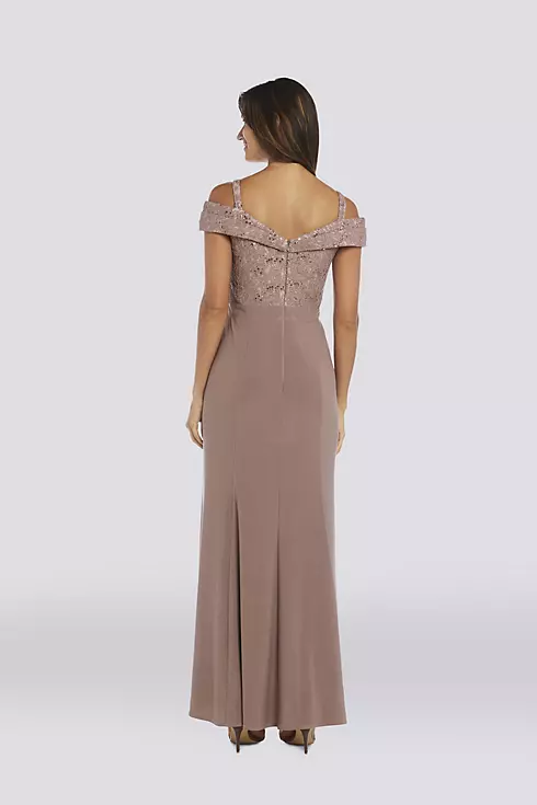Cold-Shoulder Glitter Lace and Jersey Mermaid Dres Image 2