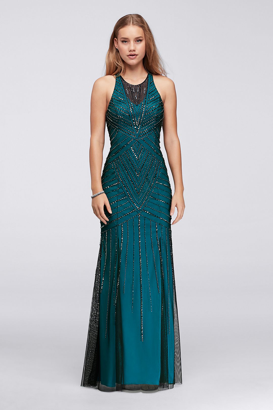 Illusion Sheath Gown with Allover Deco Beading Image 1