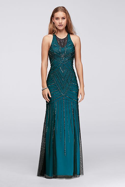 Illusion Sheath Gown with Allover Deco Beading Image