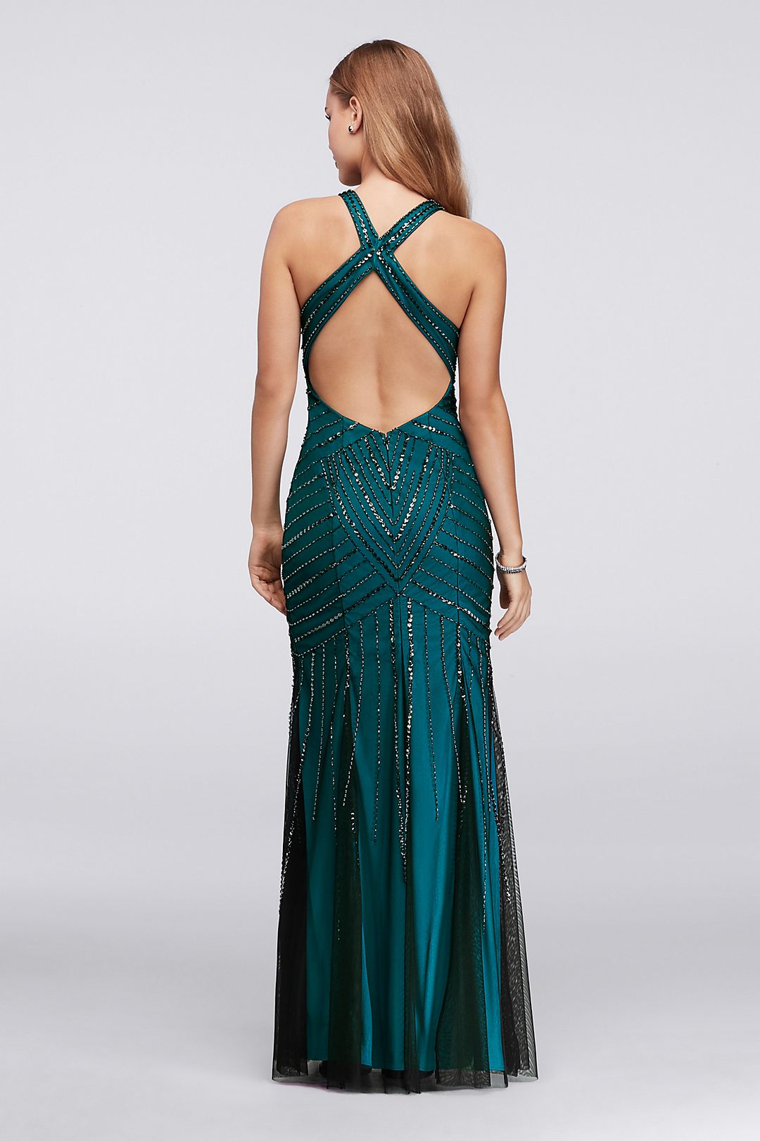Illusion Sheath Gown with Allover Deco Beading Image 2