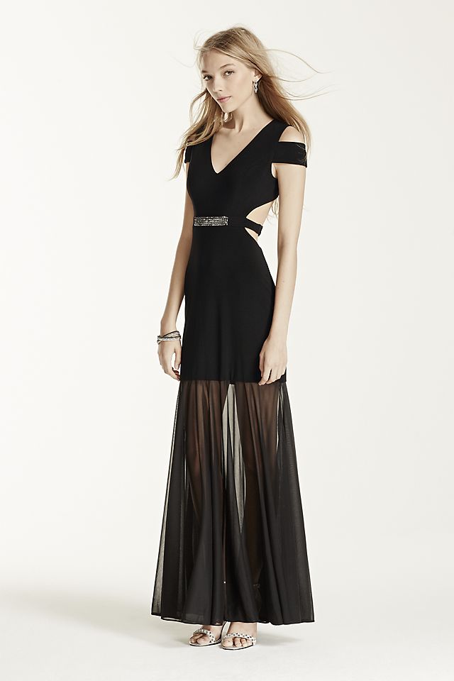 Illusion Skirt Gown with Shoulder and Back Cutouts Image 1