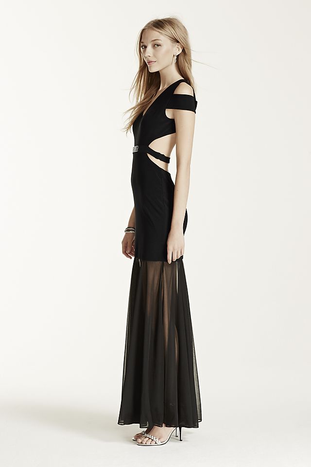 Illusion Skirt Gown with Shoulder and Back Cutouts Image 3