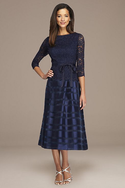 Tea-Length A-Line Dress with Lace Bodice Image