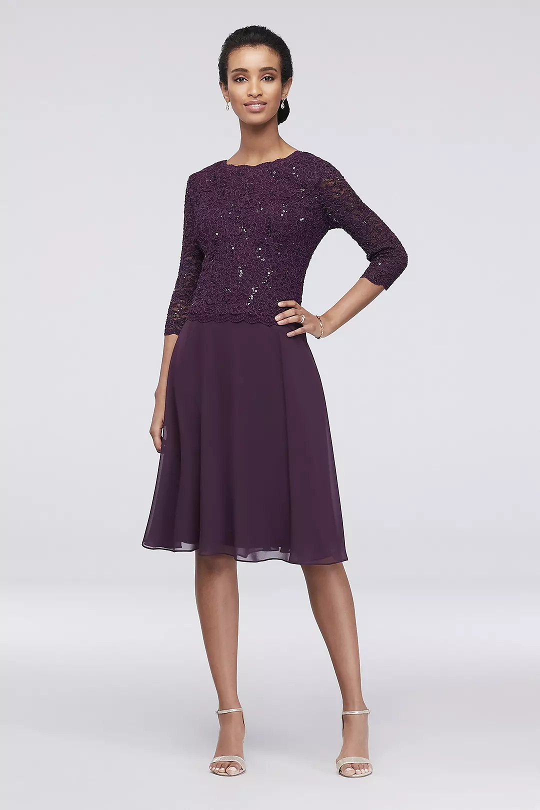 Sequin Lace Scoopneck Short A-Line Petite Dress