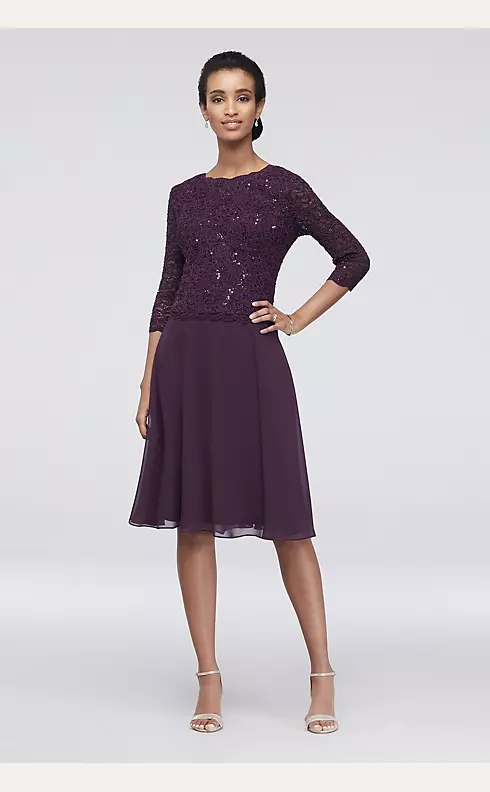 Sequin Lace Scoopneck Short A-Line Petite Dress Image 1