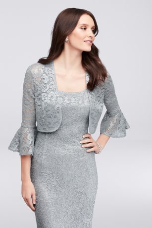 Glitter Lace Petite Dress with Bell-Sleeve Jacket | David's