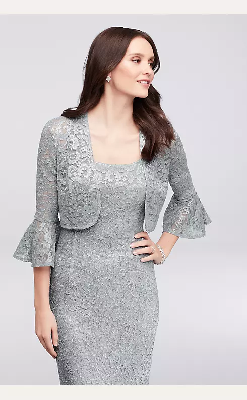 Glitter Lace Petite Dress with Bell-Sleeve Jacket Image 5