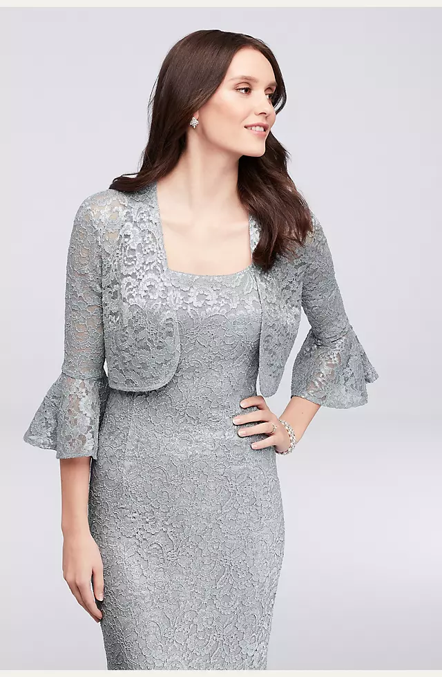 Glitter Lace Petite Dress with Bell-Sleeve Jacket Image 5