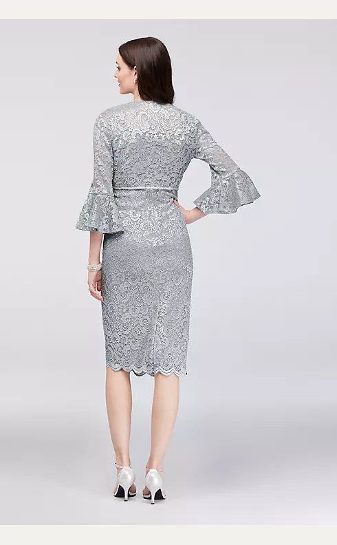 Glitter Lace Petite Dress with Bell-Sleeve Jacket Image 2