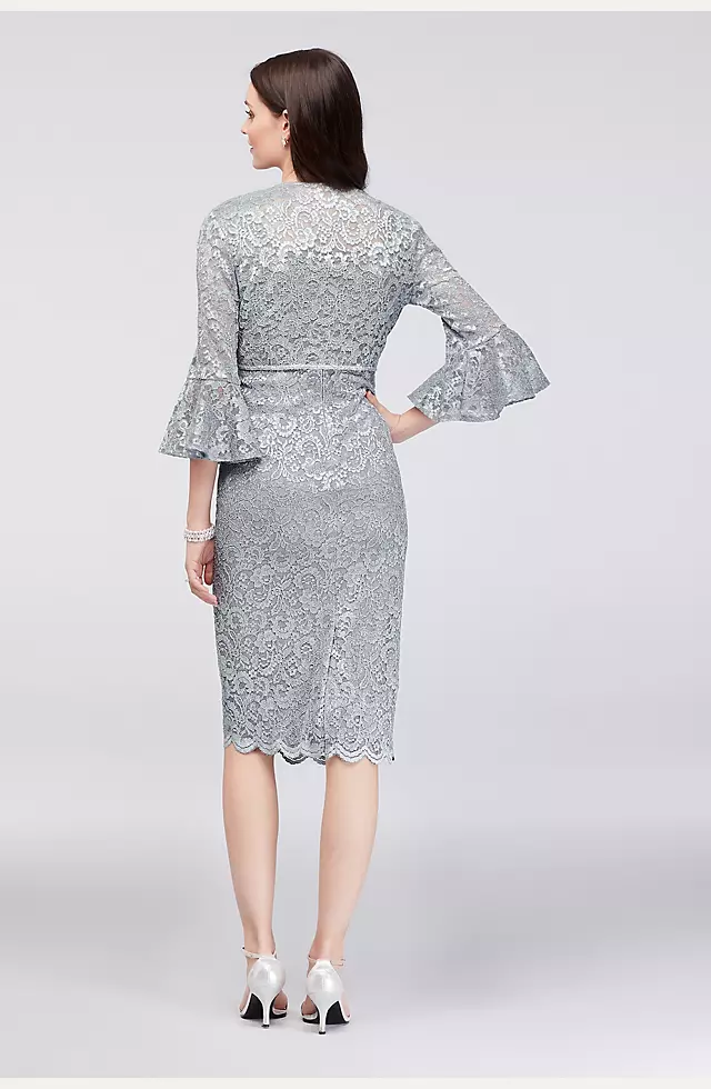 Glitter Lace Petite Dress with Bell-Sleeve Jacket Image 2