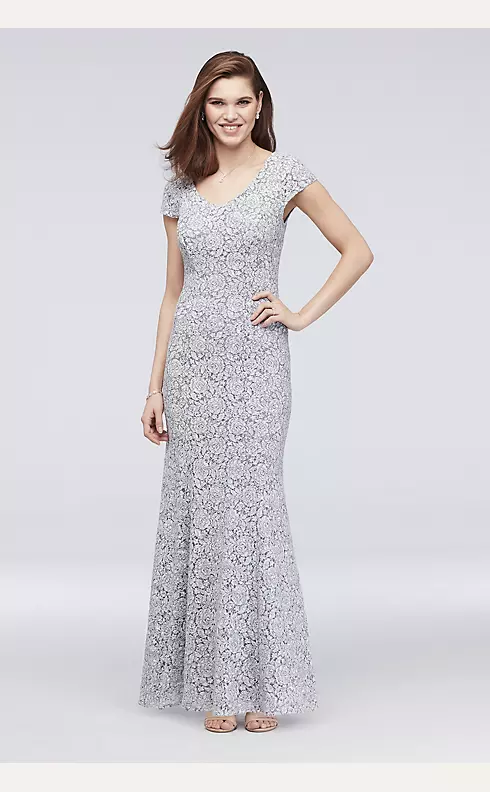 Lace Mermaid Petite Dress with Floral Piping  Image 1