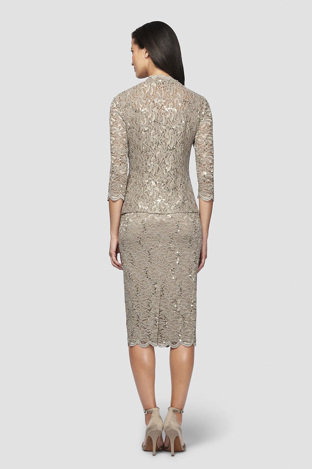 Sequin Lace Petite Tea-Length Dress and Jacket | David's Bridal