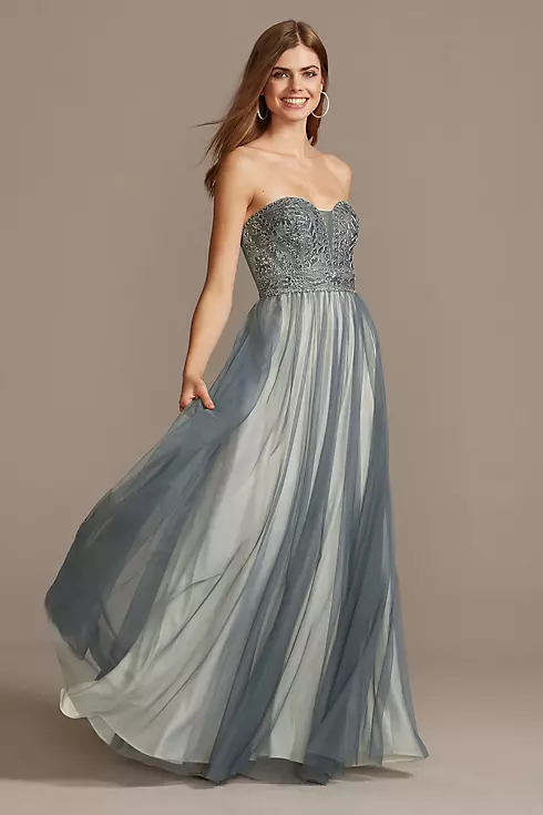 Corded Lace Embellished Plunge Bodice Tulle Gown Image 1