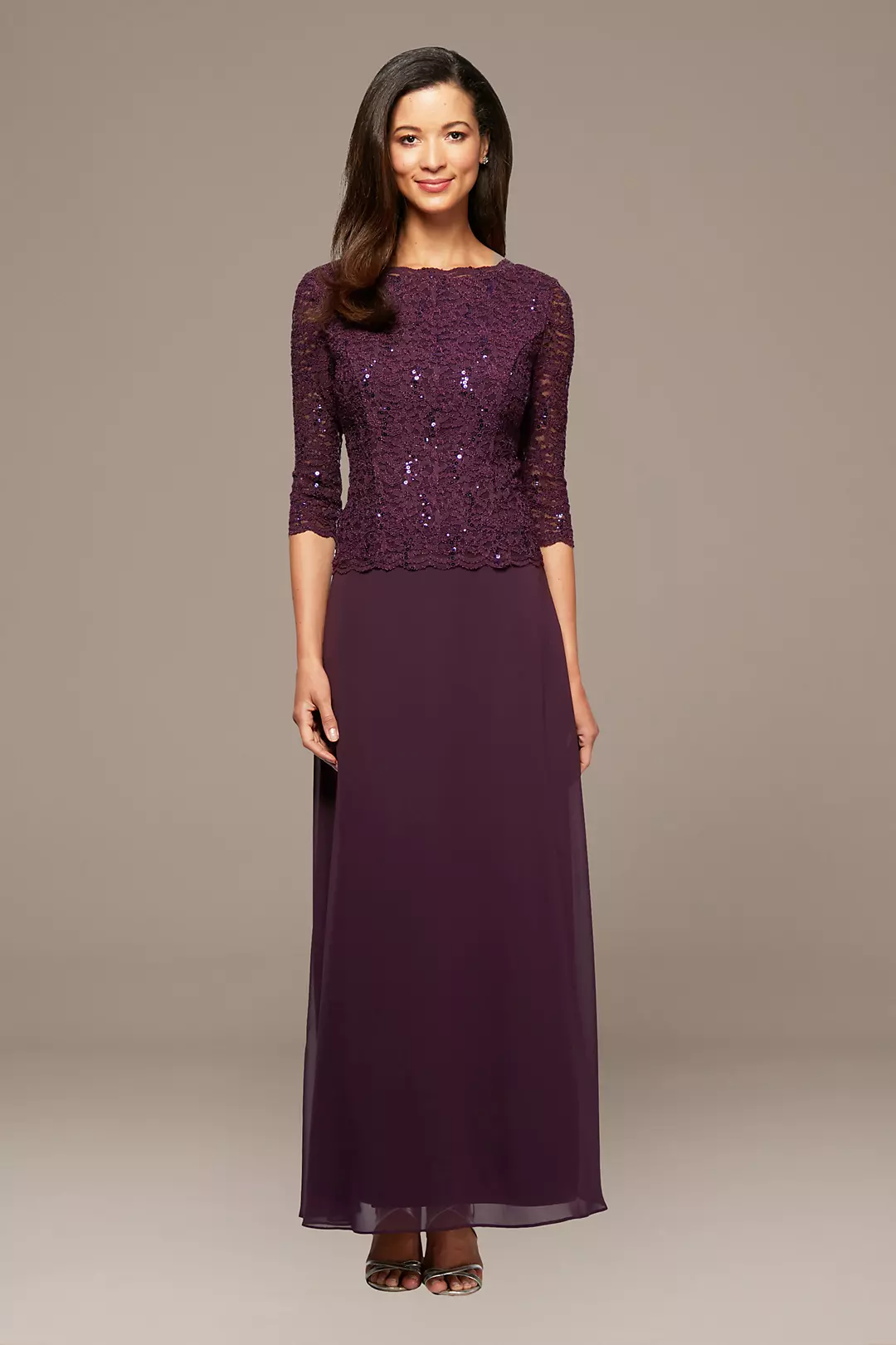 Sequin Lace Boatneck Petite Gown Image