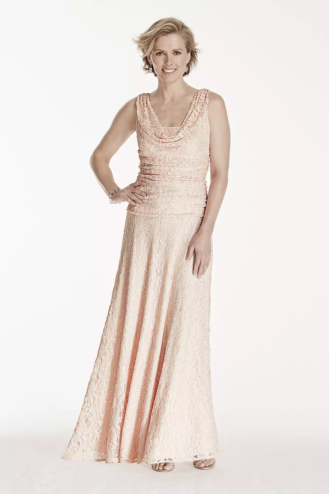 Long Glitter Lace Dress with Cowl Neckline Image