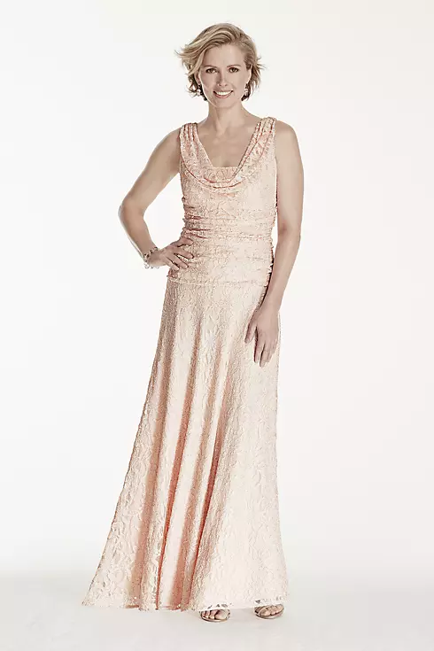 Long Glitter Lace Dress with Cowl Neckline Image 1