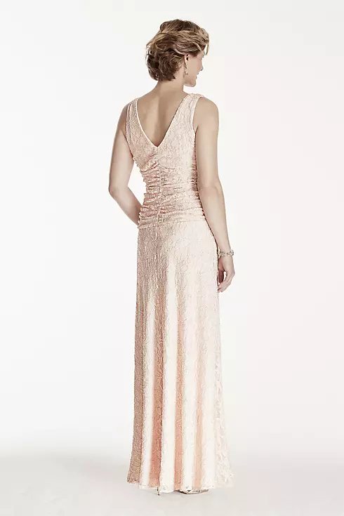 Long Glitter Lace Dress with Cowl Neckline Image 2