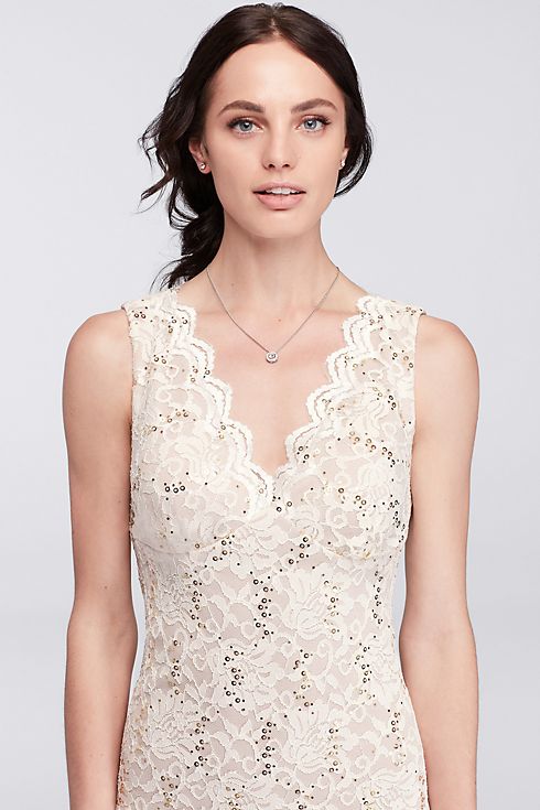 Sequin Lace Short Dress with Scalloped Open Back Image 4