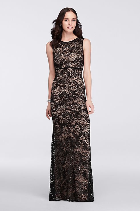 Long Sleeveless Sequin Lace Dress Image 4
