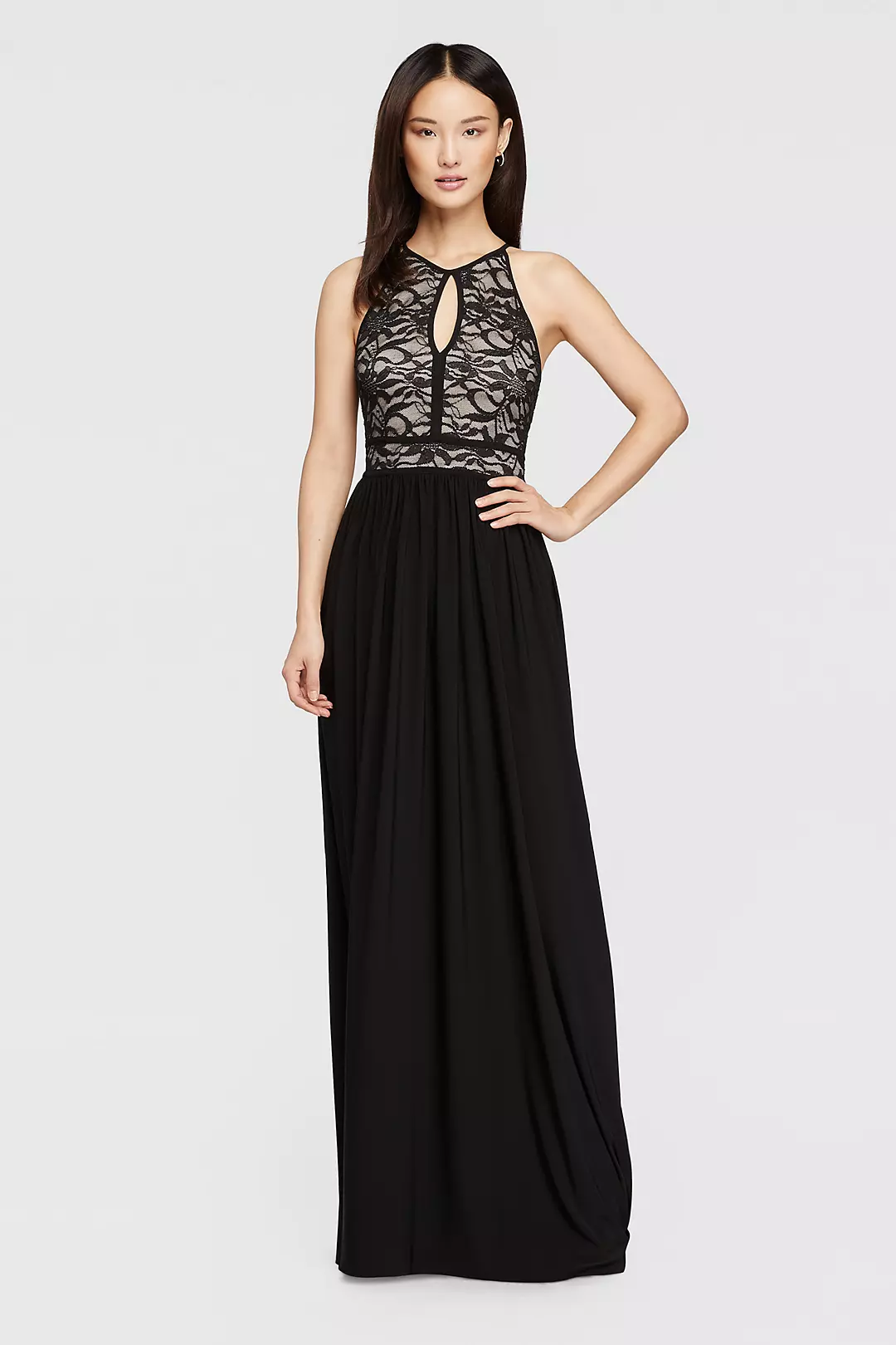 Lace Keyhole Halter Dress with Jersey Skirt Image