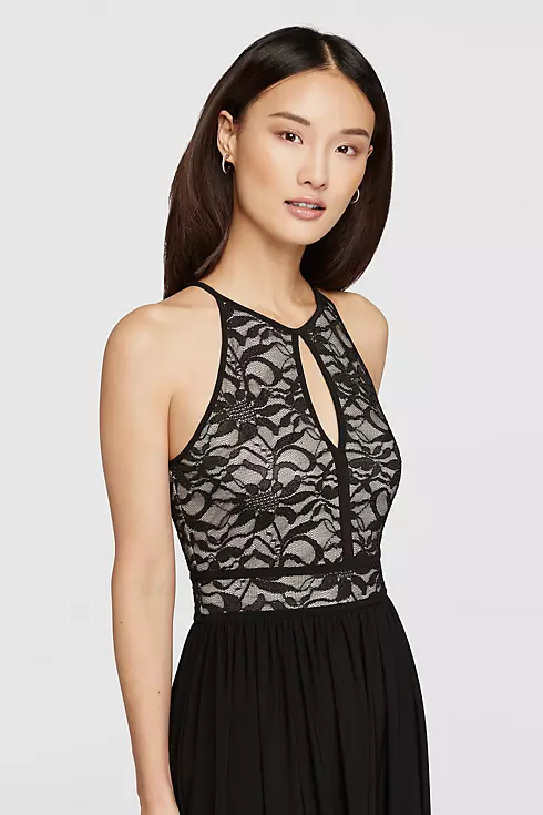 Lace Keyhole Halter Dress with Jersey Skirt Image 3