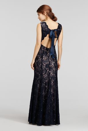 sequined lace gown with sheer inserts