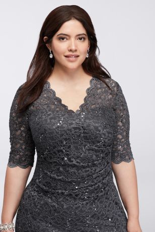 Draped Lace Plus Size Dress with Elbow Sleeves | David's Bridal