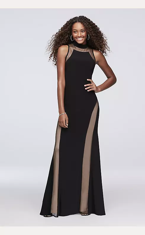 Mock-Neck Jersey Gown with Illusion Insets Image 1