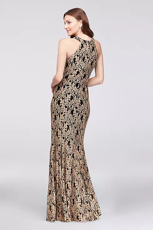 Gold Lace High-Neck Halter Mermaid Gown Image 2