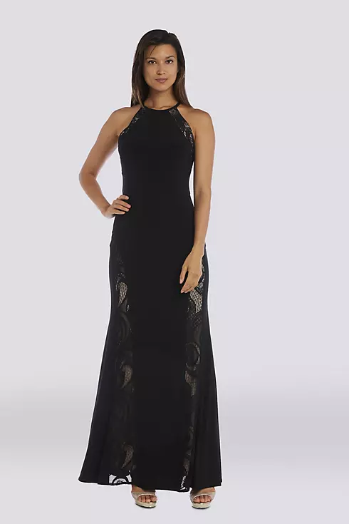 Lace-Inset Jersey Gown with Keyhole Back Image 1