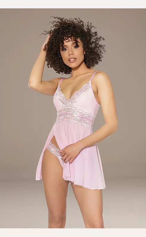 Coquette Lace-Trimmed Swingy Chemise and Thong Image 3