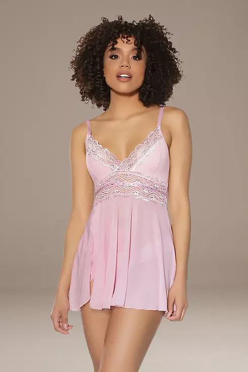 Coquette Lace-Trimmed Swingy Chemise and Thong Image 1