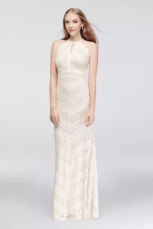 Floral Lace Cross-Back Halter Gown Image 1
