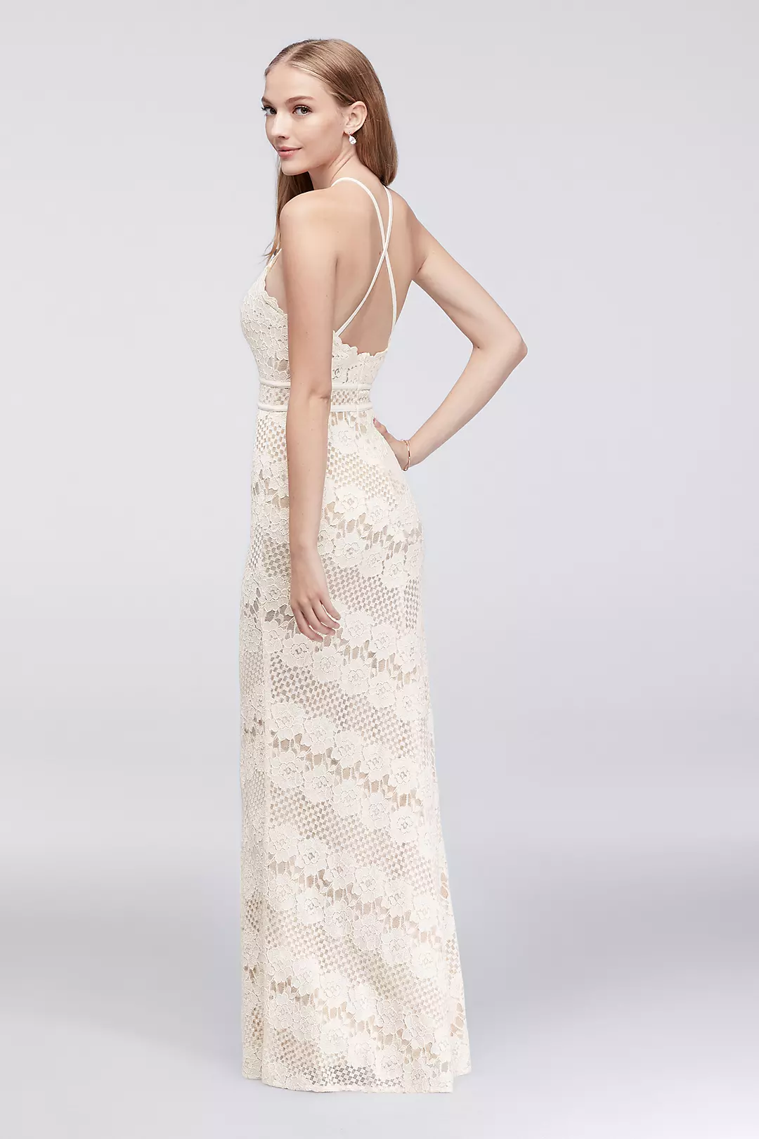 Floral Lace Cross-Back Halter Gown Image 2