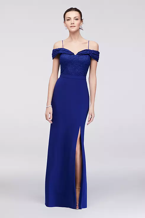 Glitter Lace and Jersey Off-The-Shoulder Dress Image 1