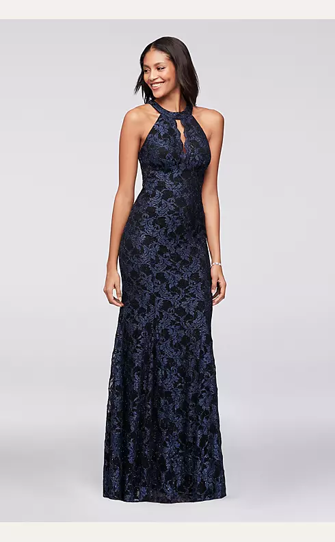 Contrast Glitter Lace Mermaid Gown Image 1