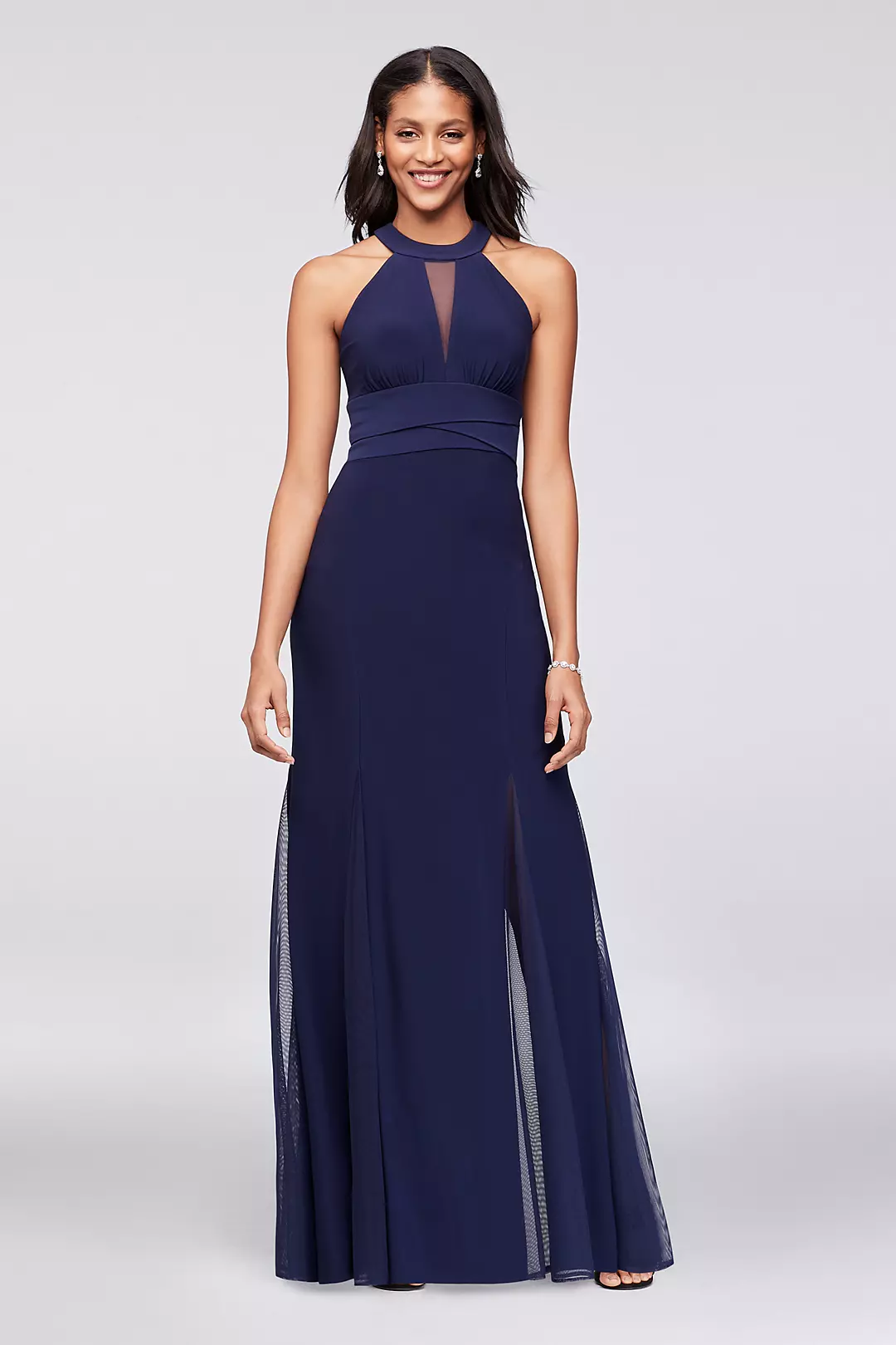 Illusion Keyhole Jersey Gown with Layered Waist Image
