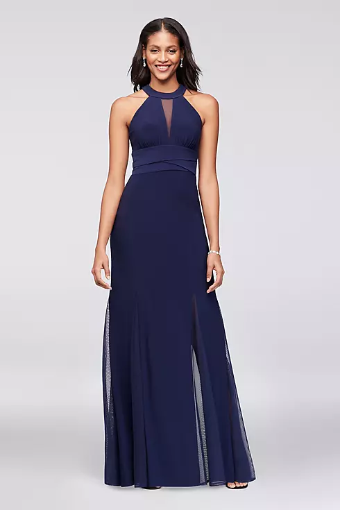 Illusion Keyhole Jersey Gown with Layered Waist Image 1