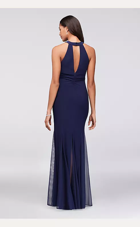 Illusion Keyhole Jersey Gown with Layered Waist Image 2