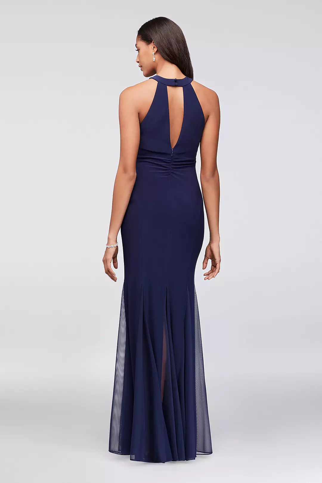 Illusion Keyhole Jersey Gown with Layered Waist Image 2