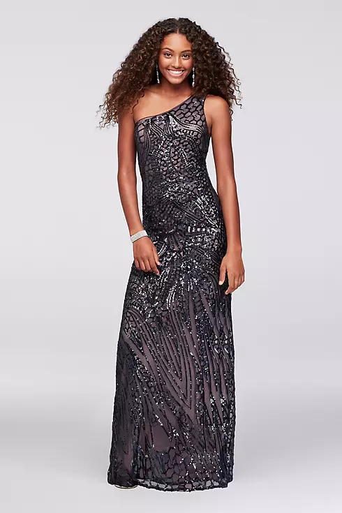 One-Shoulder Allover Sequin Sheath Gown Image 1