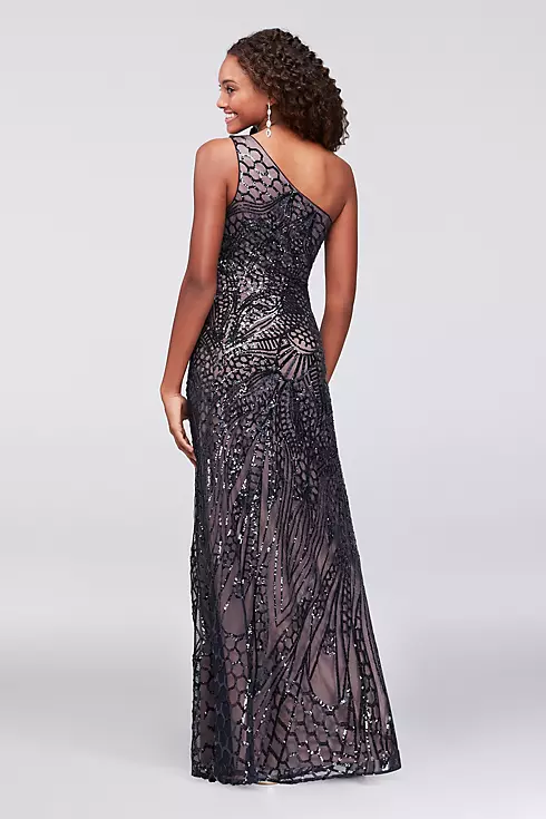 One-Shoulder Allover Sequin Sheath Gown Image 2