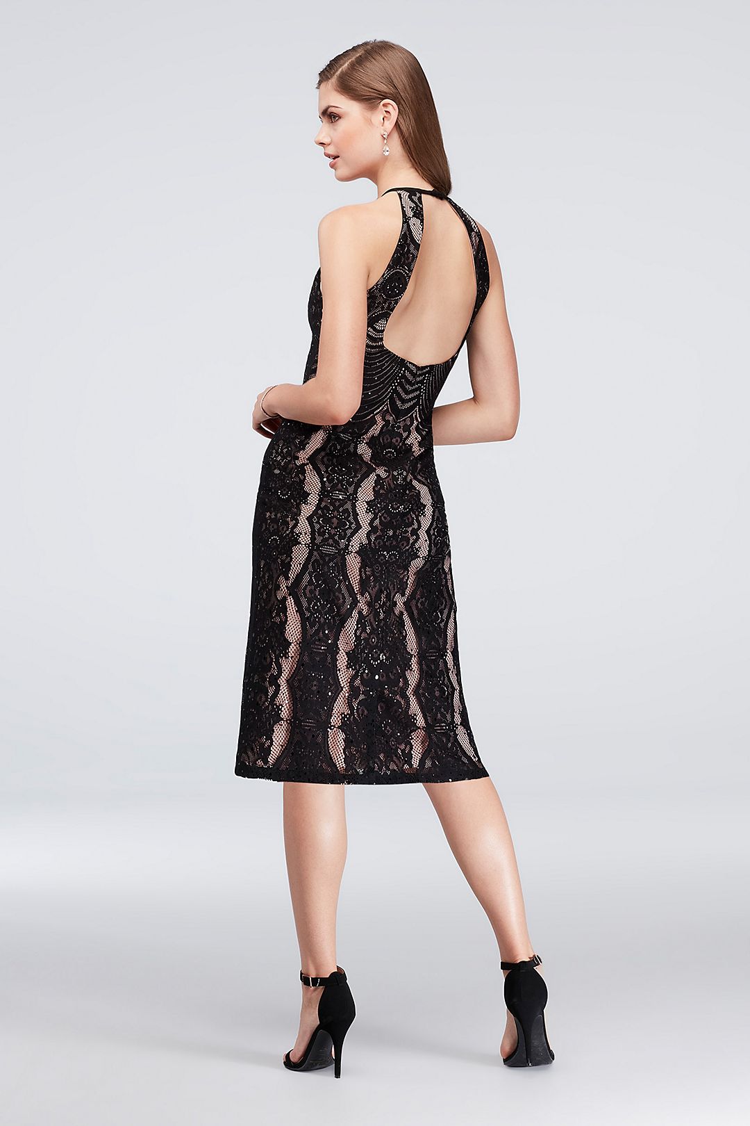 Linear Lace Halter Cocktail Dress with Open Back  Image 2