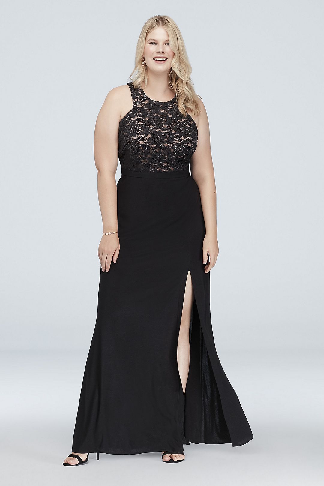 Cutaway Bodice Plus Size Sequin Lace Gown Image 1