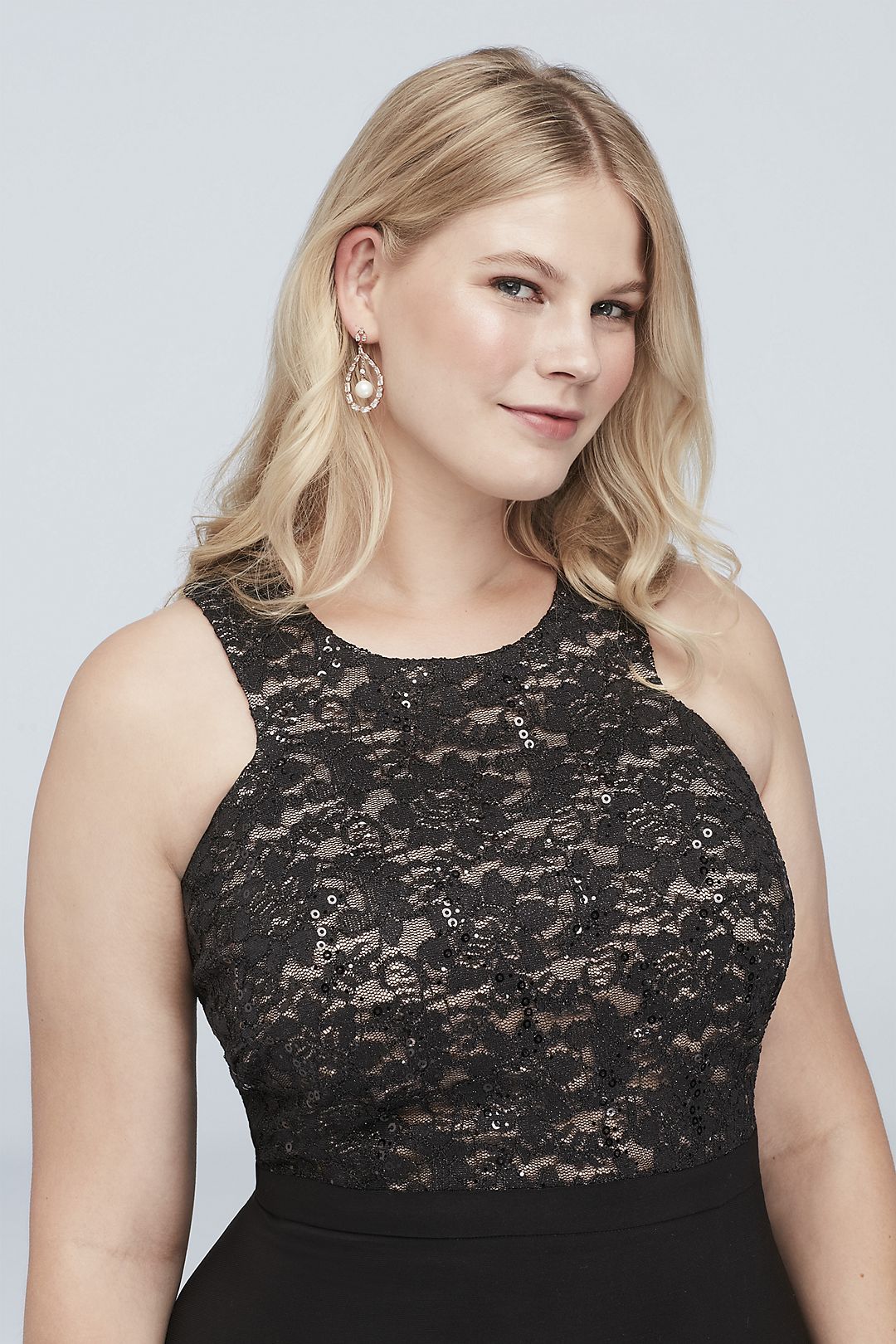 Cutaway Bodice Plus Size Sequin Lace Gown Image 3